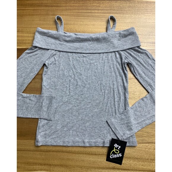 Art Class Juniors Off-The-Shoulder Grey Long Sleeve Ribbed Top With Straps Large - Picture 13 of 13